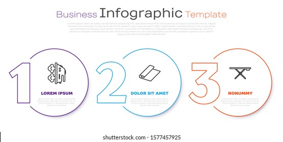 Set line Electric iron, Textile fabric roll and Ironing board. Business infographic template. Vector