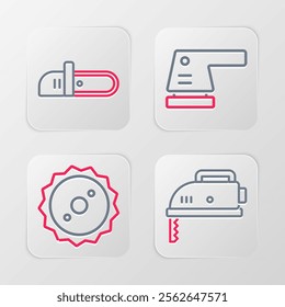 Set line Electric jigsaw, Circular blade, sander and Chainsaw icon. Vector