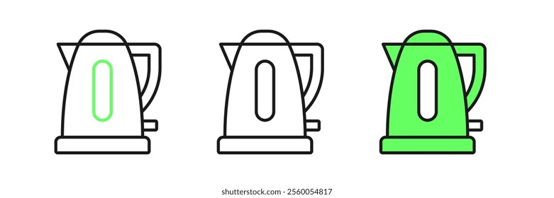 Set line Electric kettle icon isolated on white background. Teapot icon.  Vector