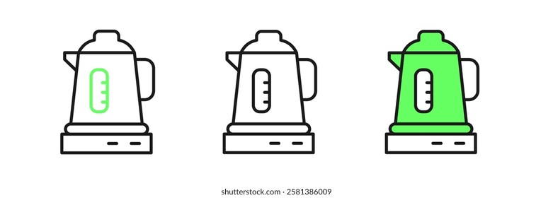 Set line Electric kettle icon isolated on white background. Teapot icon.  Vector