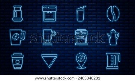 Set line Electric kettle, Teapot, Milkshake, Irish coffee, Coffee cup, Aeropress, machine and  icon. Vector