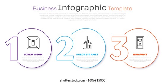 Set line Electric light switch, Wind turbine and Electrical cabinet. Business infographic template. Vector