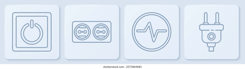 Set line Electric light switch, Electric circuit scheme, Electrical outlet and Electric plug. White square button. Vector