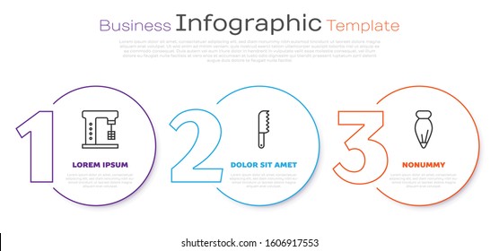 Set line Electric mixer, Bread knife and Pastry bag for decorate cakes. Business infographic template. Vector