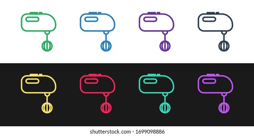 Set line Electric mixer icon isolated on black and white background. Kitchen blender. Vector Illustration