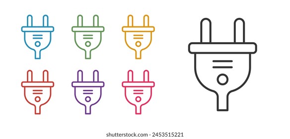 Set line Electric plug icon isolated on white background. Concept of connection and disconnection of the electricity. Set icons colorful. Vector