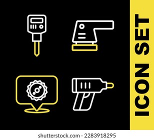 Set line Electric sander, cordless screwdriver, Circular saw blade and Construction jackhammer icon. Vector