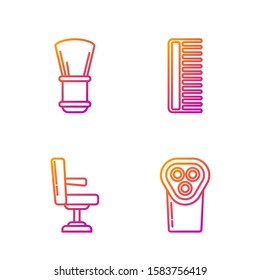 Set line Electrical hair clipper or shaver, Barbershop chair, Shaving brush and Hairbrush. Gradient color icons. Vector