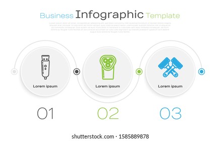 Set line Electrical hair clipper or shaver, Electrical hair clipper or shaver and Crossed shaving razor. Business infographic template. Vector