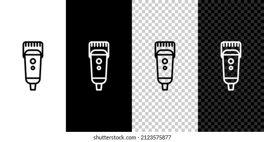 Set line Electrical hair clipper or shaver icon isolated on black and white background. Barbershop symbol.  Vector Illustration