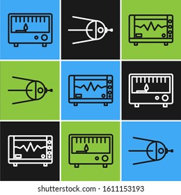Set line Electrical measuring instruments, Computer monitor with cardiogram and Satellite icon. Vector