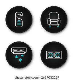 Set line Electrical outlet, Air conditioner, Armchair and Please do not disturb icon. Vector