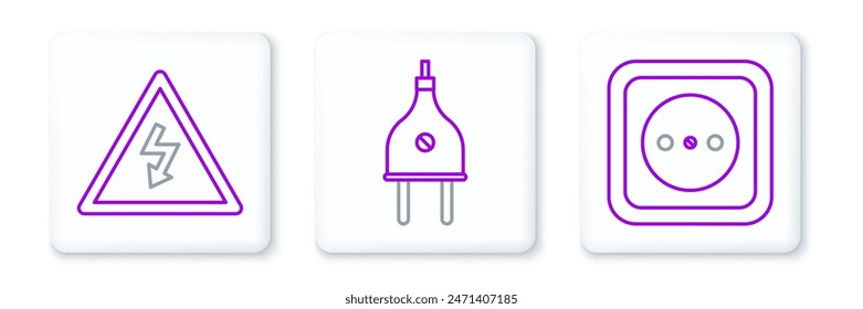 Set line Electrical outlet, High voltage sign and plug icon. Vector