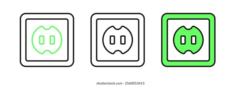 Set line Electrical outlet icon isolated on white background. Power socket. Rosette symbol.  Vector