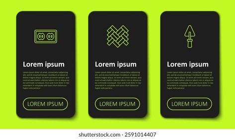 Set line Electrical outlet, Parquet and Trowel. Business infographic template. Vector