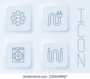 Set line Electrical outlet, plug, Washer and cable. White square button. Vector