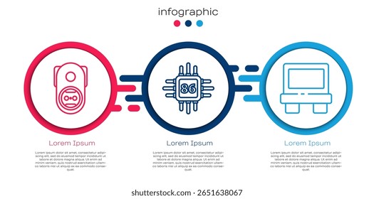 Linha Set Saída elétrica, Processador com microcircuitos CPU e Fusível. Modelo de infográfico comercial. Vetor