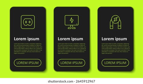 Set line Electrical outlet, Smart Tv and Magnet. Business infographic template. Vector