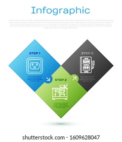 Set line Electrical outlet in the USA, Electrical panel and Diesel power generator. Business infographic template. Vector