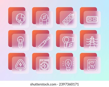 Set-Line Elektrische Steckdose, Washer, Haartrockner, Kreative Lampen Lichtidee, Schraubenzieher, Erweiterung, Global Planet mit Donnerbolzen und Magnet Icon. Vektorgrafik