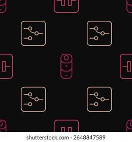 Set line Electrolytic capacitor, Switch in electronic circuit and Battery charge on seamless pattern. Vector