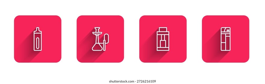 Cigarrillo Electrónica de la línea del sistema, cachimba, dispositivo del mod del vape y encendedor con sombra larga. Botón cuadrado rojo. Vector