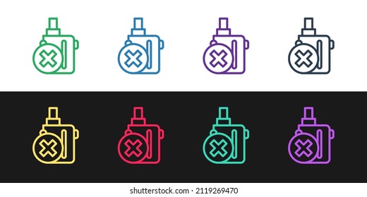 Set line Electronic cigarette icon isolated on black and white background. Vape smoking tool. Vaporizer Device.  Vector