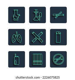 Línea Cigarrillos electrónicos, Cigarrillos, No fumar, Pulmones, Bong y Iluminación. Vector