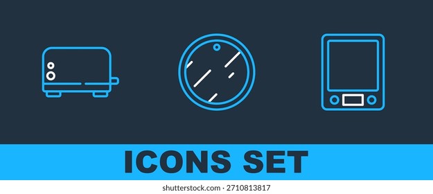 Fije las escalas Electrónicas de la línea, tostadora y el icono de la tabla de cortar. Vector