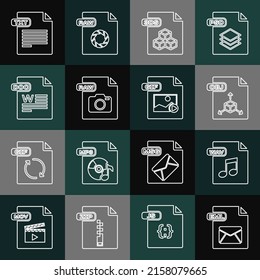 Set line EML file document, WAV, OBJ, 3DS, RAW, DOC, TXT and GIF icon. Vector