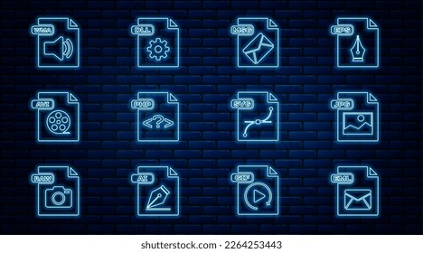 Set line EML file document, JPG, MSG, PHP, AVI, WMA, SVG and DLL icon. Vector