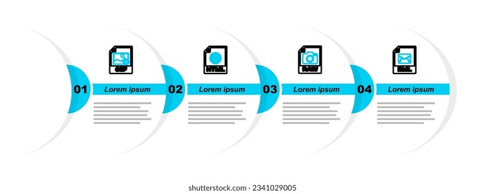 Set line EML file document, RAW, HTML and GIF icon. Vector