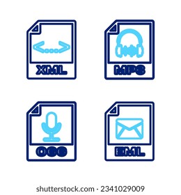 Set line EML file document, OGG, MP3 and XML icon. Vector