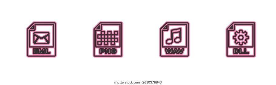 Set line EML file document, WAV, PNG and DLL icon. Vector