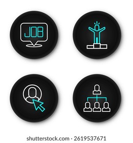 Set line Employee hierarchy, Worker, Productive human and Search job icon. Vector