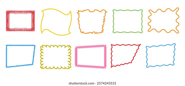 Set of line empty colored frames isolated