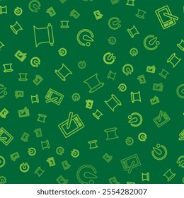 Set line Empty photo studio, Graphic tablet and Camera timer on seamless pattern. Vector