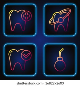 Set line Enema pear, Tooth whitening concept, Tooth and Tooth whitening concept. Gradient color icons. Vector