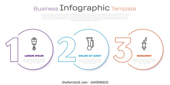 Set line Engine piston, Signal horn on vehicle and Car muffler. Business infographic template. Vector