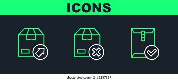 Set line Envelope and check mark, Carton cardboard box and  icon. Vector