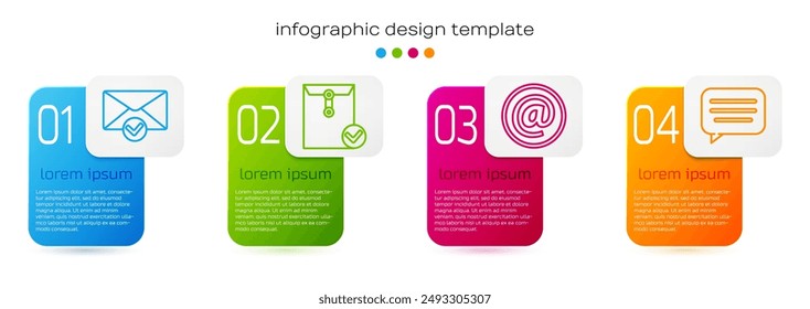 Set line Envelope and check mark, Envelope and check mark, Mail and e-mail and Speech bubble chat. Business infographic template. Vector