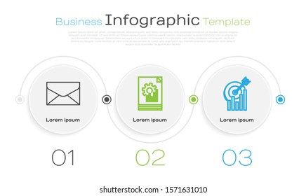 Set line Envelope, Document with graph chart and Target with graph chart. Business infographic template. Vector
