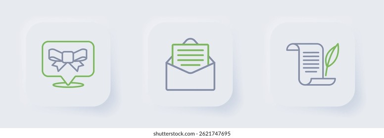 Set line Envelope,  and Gift bow icon. Vector