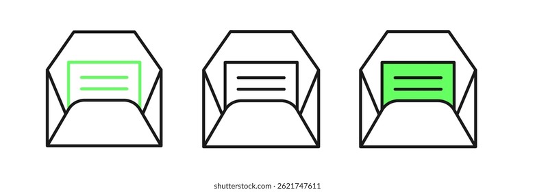 Set line Envelope icon isolated on white background. Received message concept. New, email incoming message, sms. Mail delivery service.  Vector