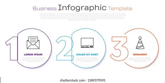 Set line Envelope with invitation card , Video game console  and Party hat . Business infographic template. Vector