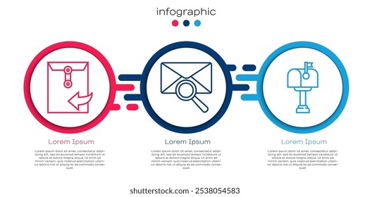 Set line Envelope, Envelope with magnifying glass and Mail box. Business infographic template. Vector