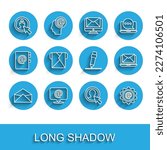 Set line Envelope, Mail and e-mail, Create account screen, Laptop with envelope and Pencil eraser icon. Vector