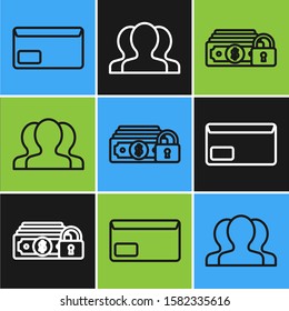 Set line Envelope, Money with lock and Users group icon. Vector