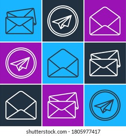 Set line Envelope, Envelope and Paper plane icon. Vector