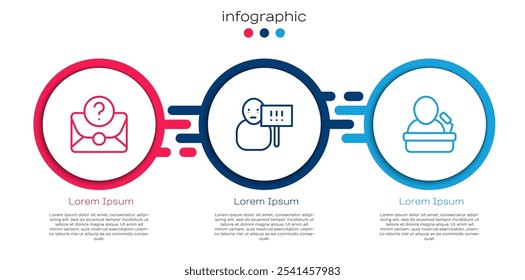 Defina a linha Envelope com ponto de interrogação, Protesto e Alto-falante. Modelo de infográfico comercial. Vetor